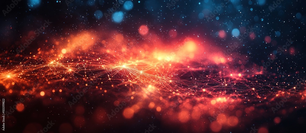 Abstract visualization of glowing particles and connections, suggesting energy and technology. Abstract visualization of glowing particles and connections, suggesting energy and technology.