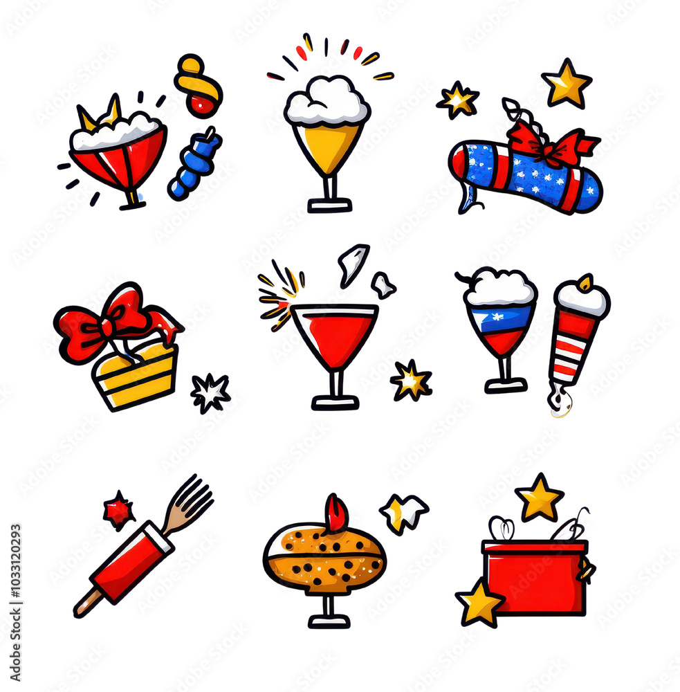 Colorful celebration icons on white background Colorful celebration icons on white background