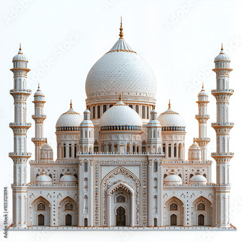 A detailed architectural model resembling a grand, ornate building with domes and towers.