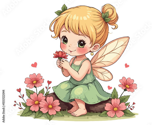 cute little fairy sitting on a flower Color For Kids