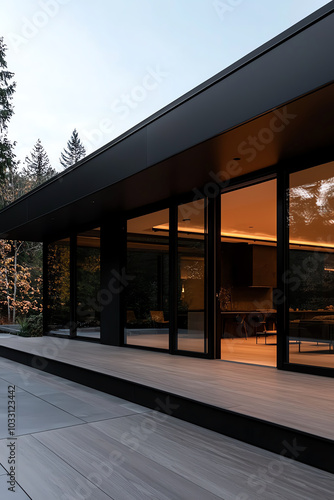 Wallpaper Mural Modern house with large windows at sunset Torontodigital.ca