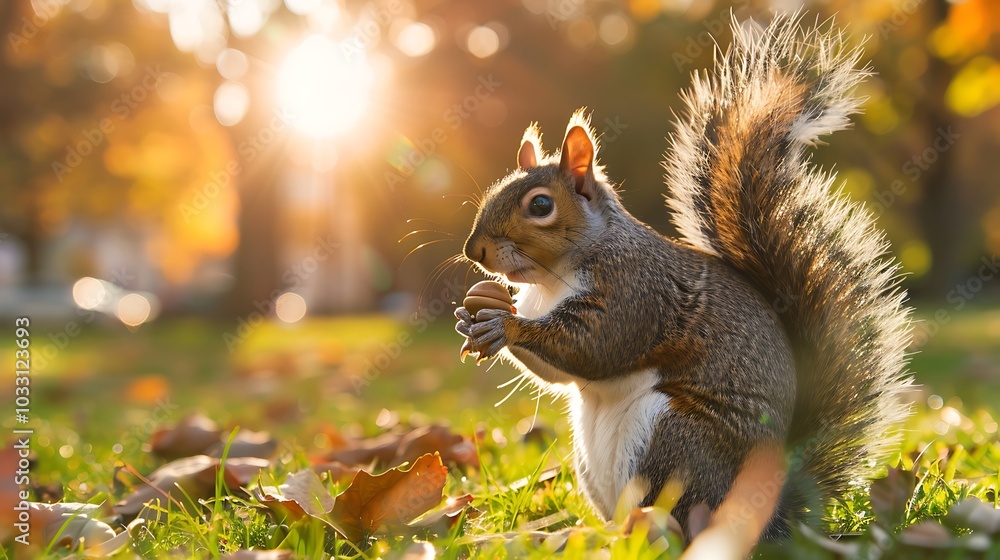 A squirrel holding an acorn in a sunlit park A squirrel holding an acorn in a sunlit park