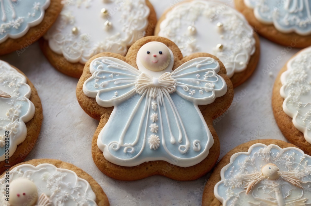 a close up of gingerbread angel cookies a close up of gingerbread angel cookies