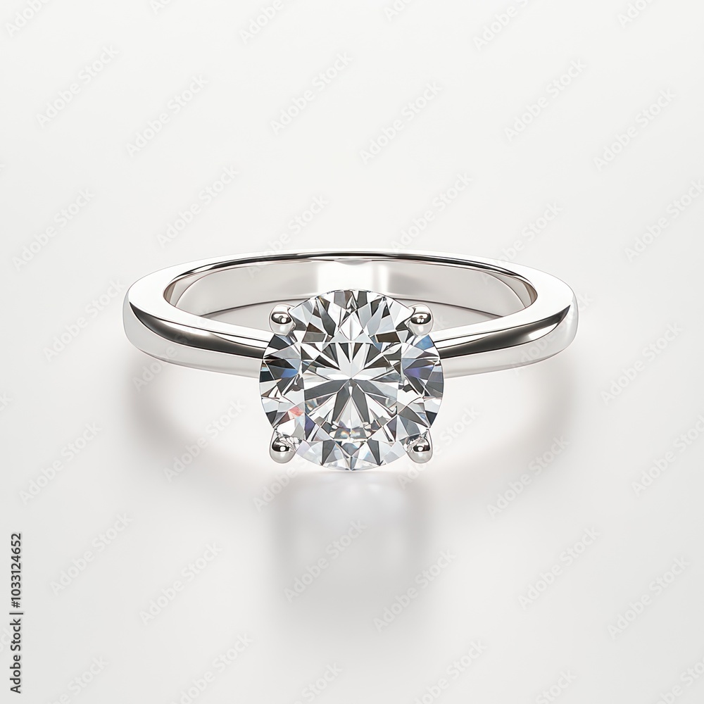 Elegant Solitaire Engagement Ring with Sparkling Diamond on Simple Band Elegant Solitaire Engagement Ring with Sparkling Diamond on Simple Band