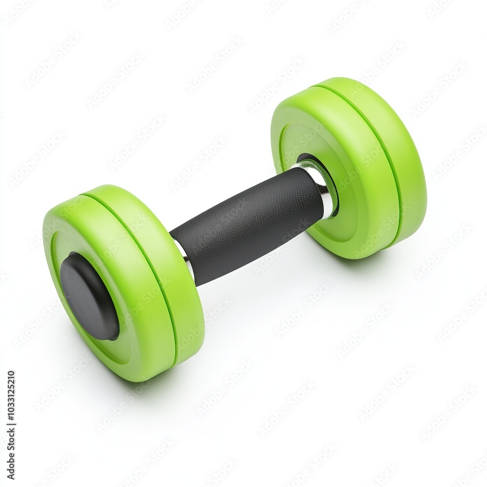 Green Dumbbell with Black Handle on White Background Green Dumbbell with Black Handle on White Background