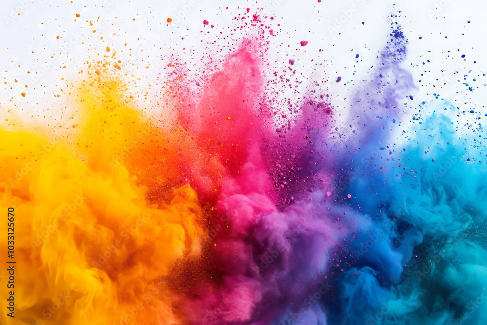 Fototapeta premium Vibrant Eruption of Colored Powder: A Captivating Visual Display on a Clean Canvas
