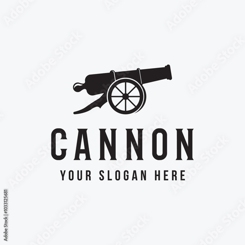 Creative retro vintage cannon Logo design isolated background.