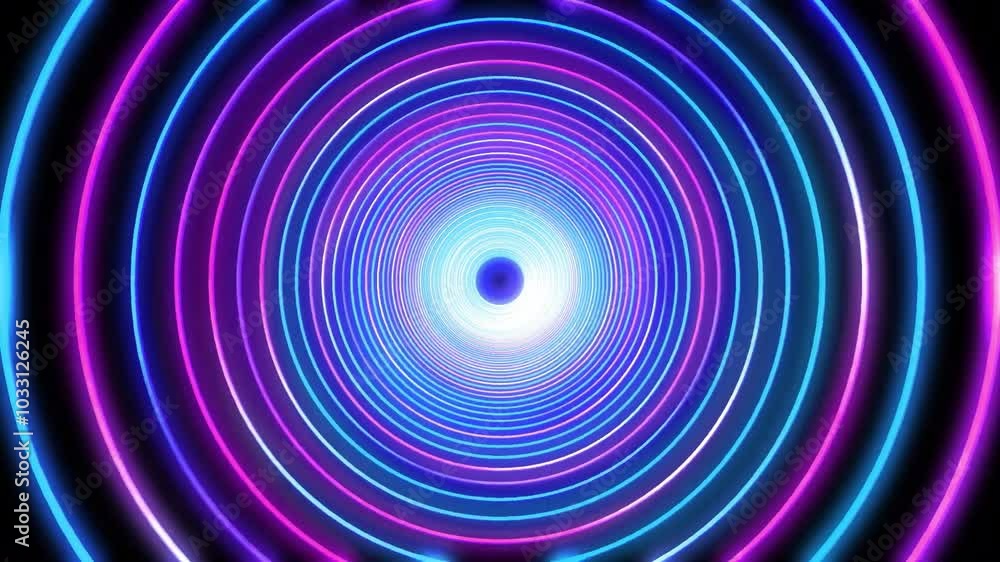 Abstract background of neon glowing circles, purple and blue colors, black background, glowing. Abstract background of neon glowing circles, purple and blue colors, black background, glowing.