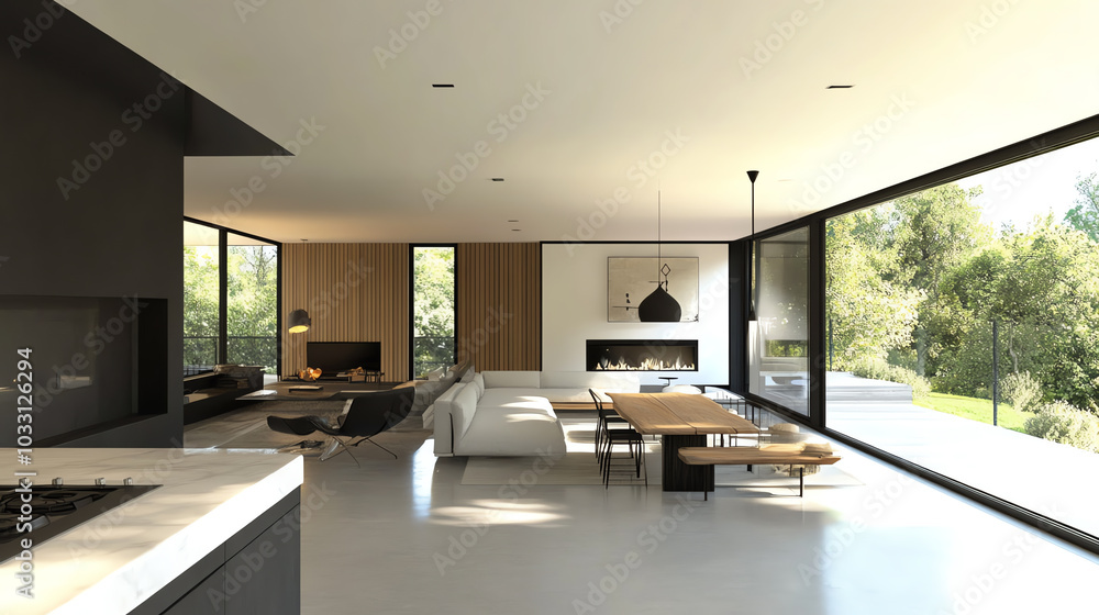 Modern living room with panoramic windows Modern living room with panoramic windows