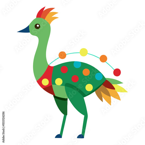 Fiesta Bird: A vibrant, stylized illustration of a colorful bird, reminiscent of Mexican folk art, features bold geometric patterns and a playful design.