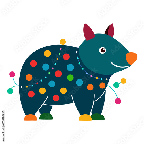 Colorful Wombat Illustration: A charming and whimsical illustration of a wombat with colorful polka dots and floral accents. This cheerful design is perfect for children's books.