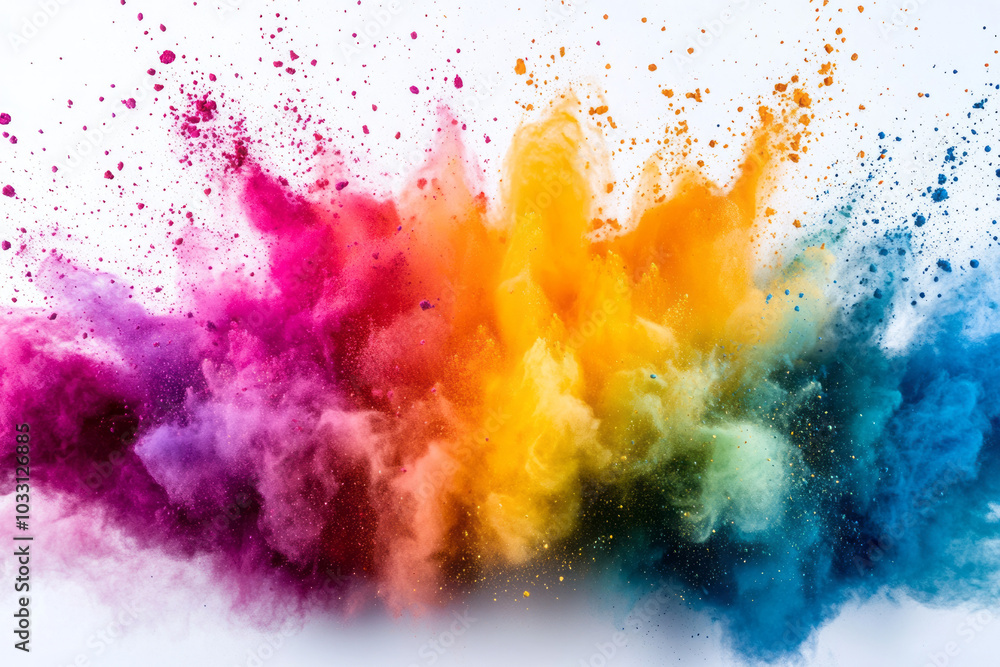 Fototapeta premium Vibrant Eruption of Colored Powder Against a Pristine White Canvas