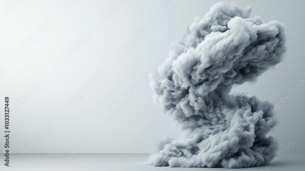 A swirling formation of gray smoke against a light background, creating a dynamic and ethereal appearance. A swirling formation of gray smoke against a light background, creating a dynamic and ethereal appearance.