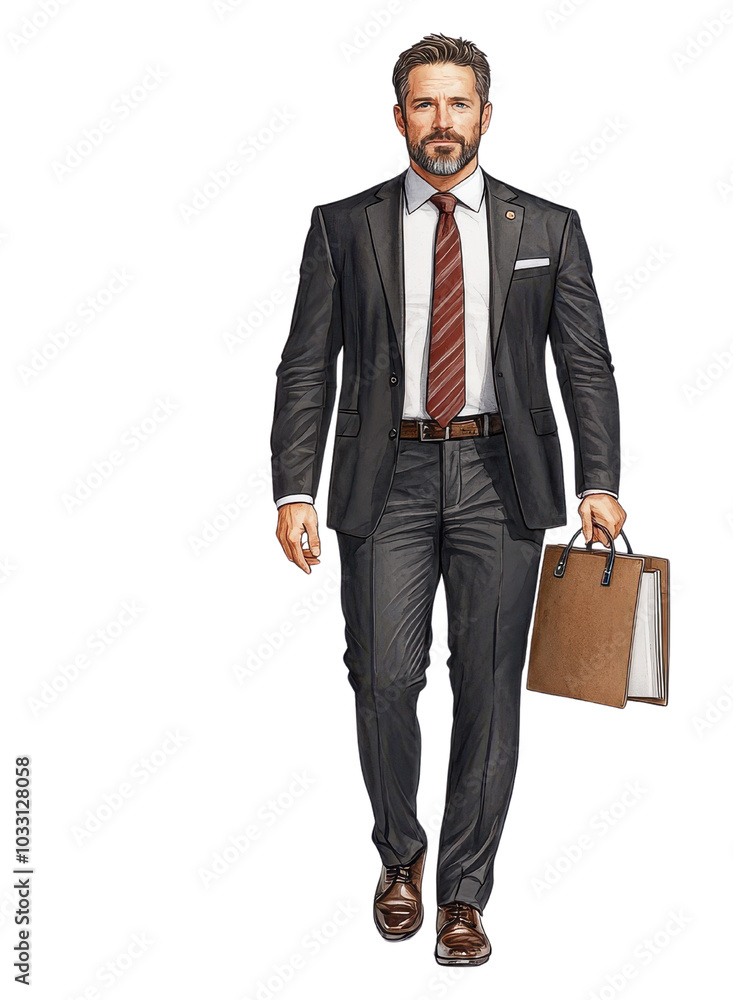 Confident businessman walking with briefcase Confident businessman walking with briefcase