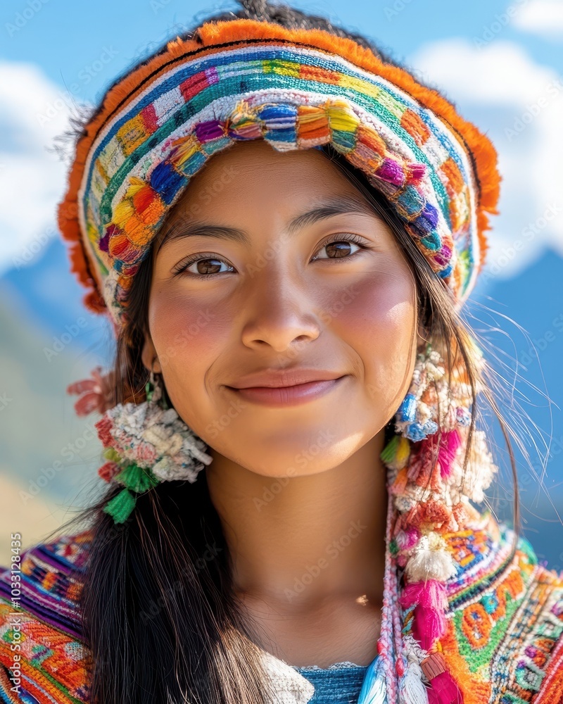 Traditional Peruvian Woman in Colorful Attire Traditional Peruvian Woman in Colorful Attire