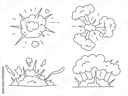 Set of comic explosion. Bomb explosion, Atomic boom or dynamite detonation