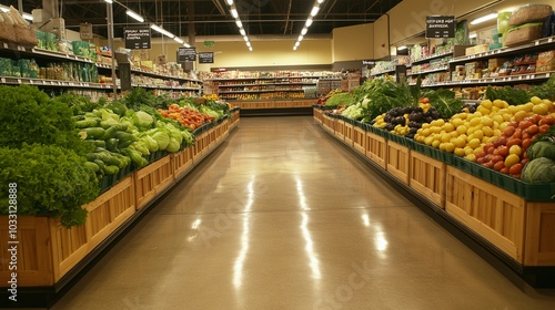 Fresh Produce Aisle in Grocery Supermarket