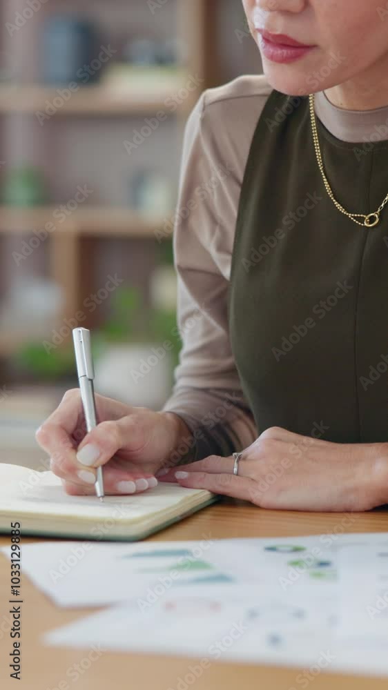 Hands, notebook and writing with business woman at desk in office for agenda, planning or schedule. Calendar, diary or journal with mature employee in professional workplace for corporate strategy Hands, notebook and writing with business woman at desk in office for agenda, planning or schedule. Calendar, diary or journal with mature employee in professional workplace for corporate strategy