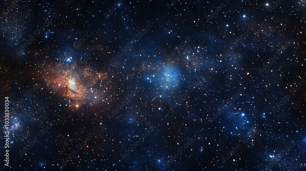 Naklejka premium A Starry Night Sky with Nebulae and Distant Galaxies