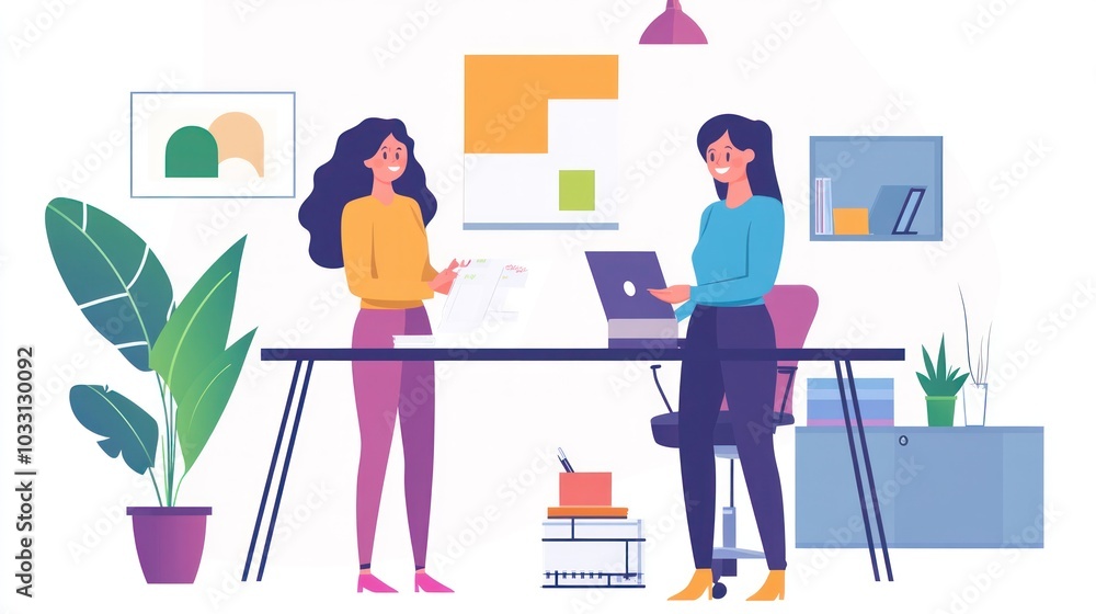 Two Businesswomen Collaborating in Office Two Businesswomen Collaborating in Office