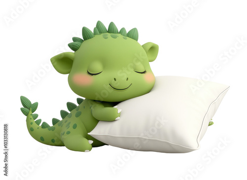 Cute dragon sleeping on pillow
