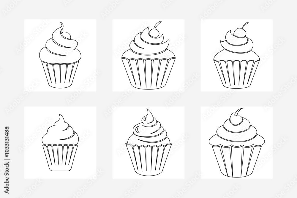 Minimalist Cupcake Outline Art Illustration on White Background – Vector Graphic for Print, Web, and Design Projects Minimalist Cupcake Outline Art Illustration on White Background – Vector Graphic for Print, Web, and Design Projects