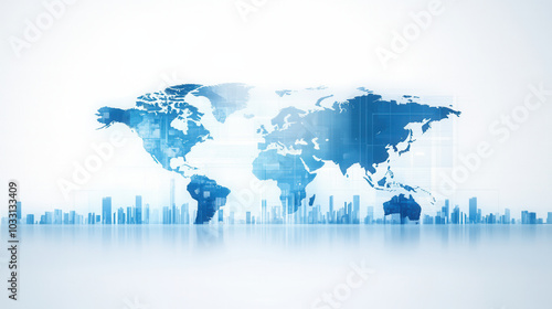 Wallpaper Mural Digital world map illustration showcasing global connectivity and economic sectors. blue tones and modern design evoke sense of innovation and progress in digital age Torontodigital.ca