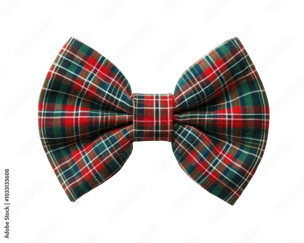 A plaid bow tie is on a white background A plaid bow tie is on a white background