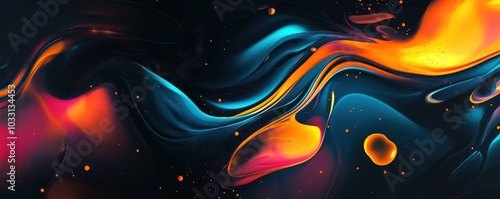 Vibrant Abstract Waves in Fluid Motion with Glowing Colors and Dynamic Shapes