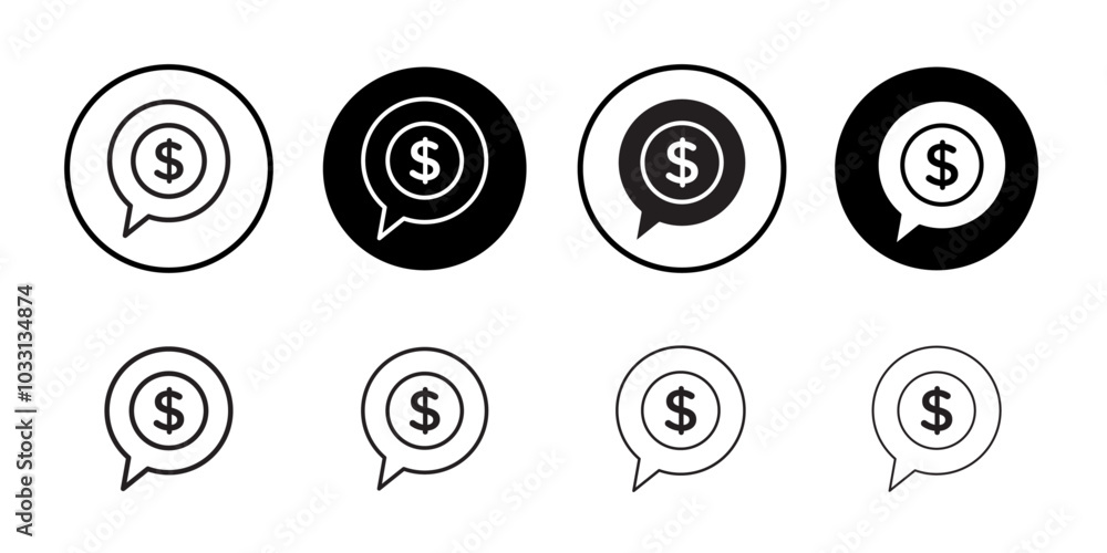 Comment dollar icon Isolated flat vector in outline Comment dollar icon Isolated flat vector in outline