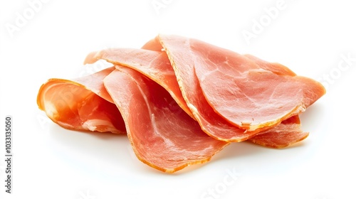 fresh ham slice on white background. 