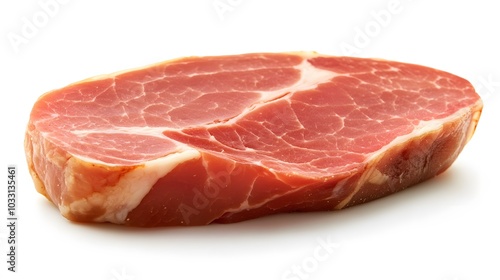 fresh ham slice on white background. 