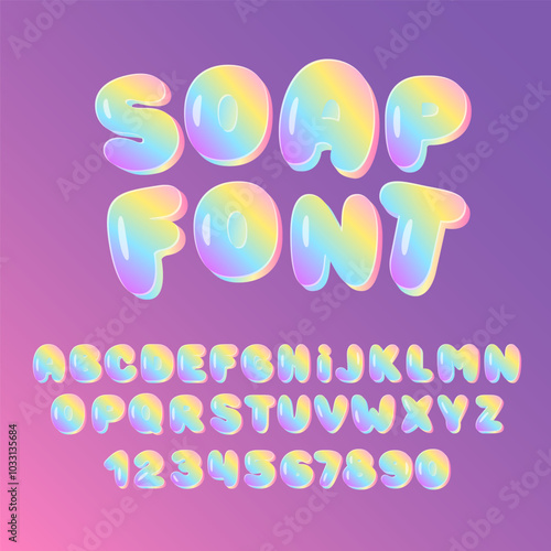 Soap Bubble Font. Inflated Letters and Numbers.