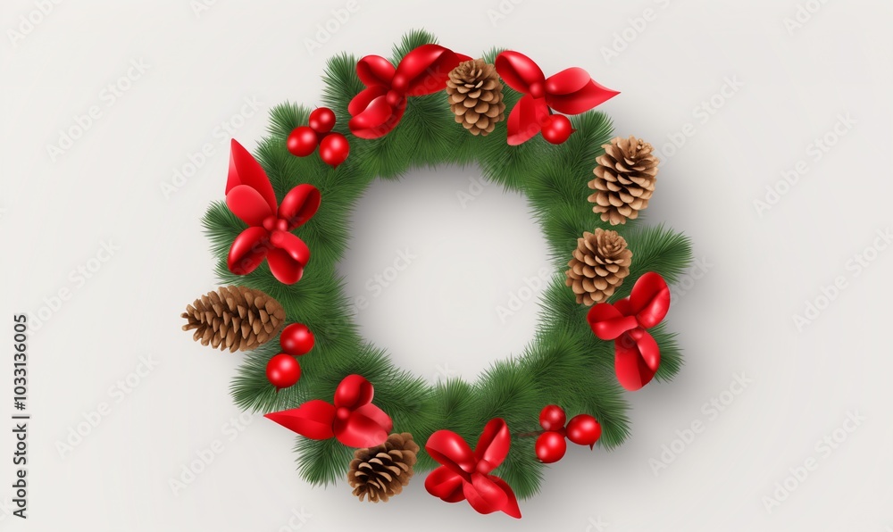 Festive Christmas Wreath with Red Decor and Pinecones Festive Christmas Wreath with Red Decor and Pinecones