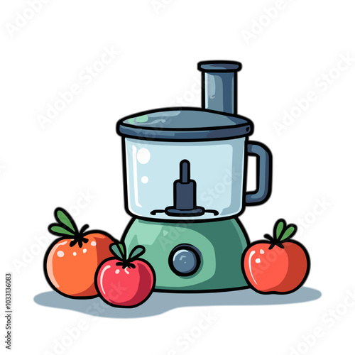 Vector food processor with tomatoes for healthy cooking