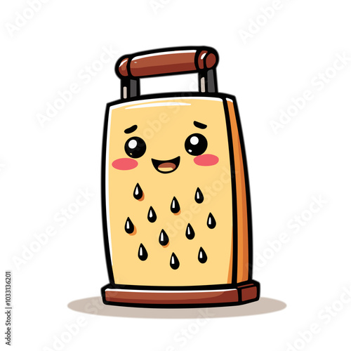 Vector cute cheese grater icon with smiling face for fun cooking