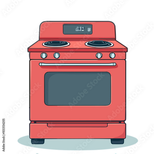 Vector red electric stove icon for home cooking and baking