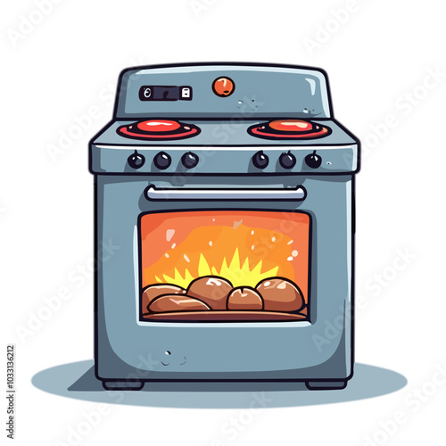 Vector blue stove icon with food baking inside for culinary arts