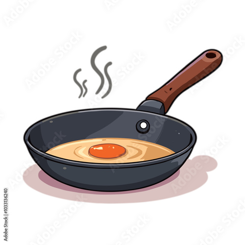 Vector frying pan with egg icon for breakfast cooking