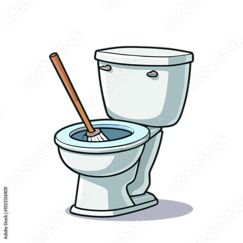 Vector toilet with plunger icon for bathroom maintenance