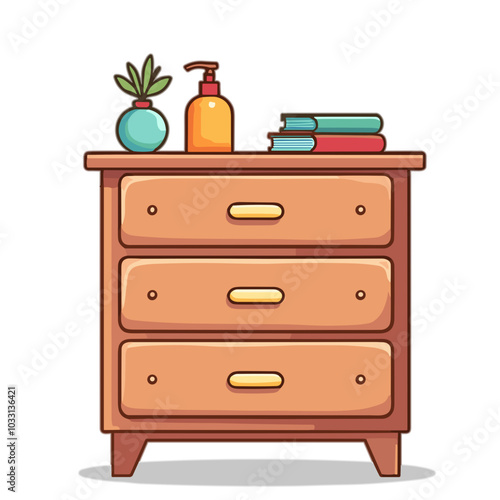 Vector wooden dresser icon with home decor items