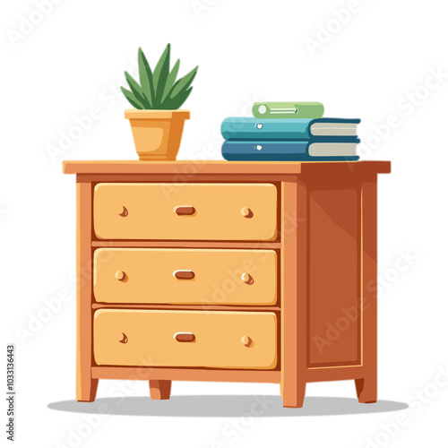 Vector chest of drawers icon with plant and books
