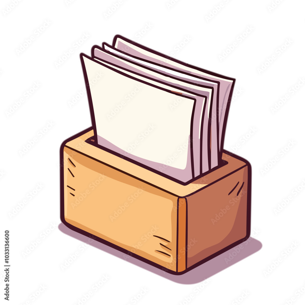 Wooden file organizer, office document storage illustration
