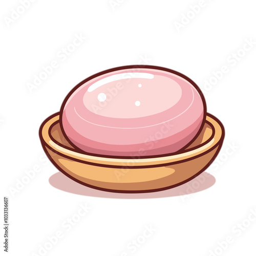 Pink bar soap in dish, bathroom hygiene illustration