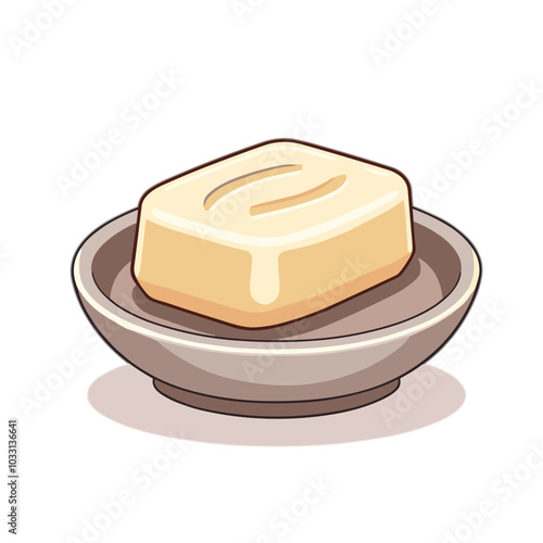 Bar of soap on dish, bathroom essential illustration