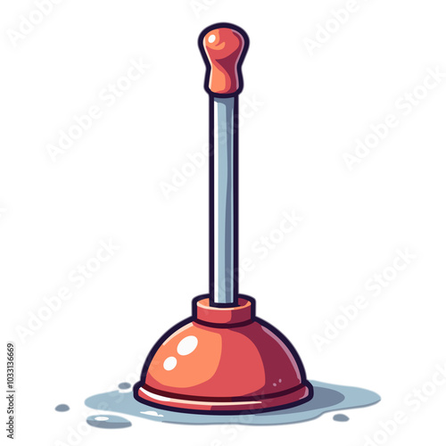 Plunger in water puddle, plumbing emergency vector illustration