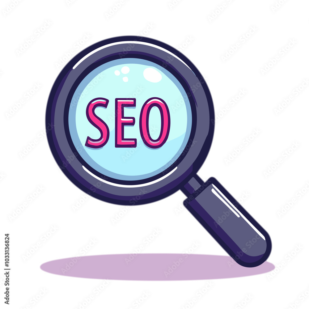 SEO magnifying glass, search optimization vector illustration SEO magnifying glass, search optimization vector illustration