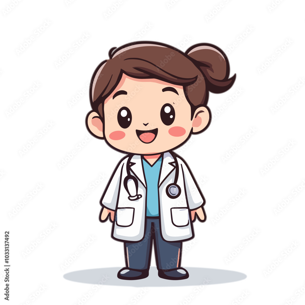 Vector cartoon female doctor illustration, pediatrician icon