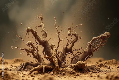 Surrealism Dream like with dirt particles forming unusual floati photo