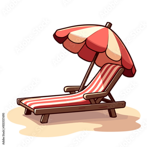 Vector beach umbrella and lounger illustration, summer vacation icon